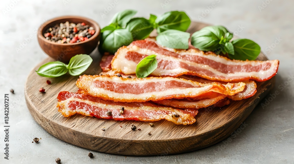 Crispy Bacon Basil Garnish Food Photography Crispy Bacon Basil Garnish Food Photography