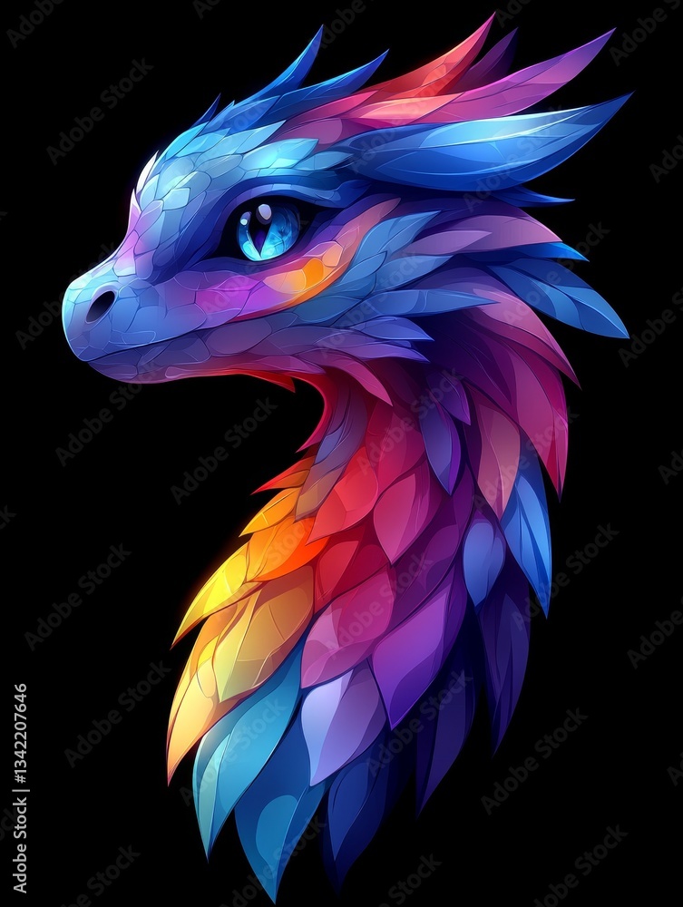 Fototapeta premium Colorful Digital Dragon Illustration Vector: Vibrant Fantasy Creature Art Prints & Wall Art Design