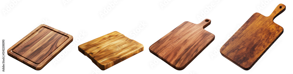Diverse Collection of Wooden Cutting Boards for Culinary Use, Isolated on Transparent Background Diverse Collection of Wooden Cutting Boards for Culinary Use, Isolated on Transparent Background