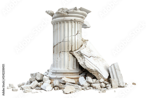 A crumbling white column with cracks and broken pieces scene view transparent background