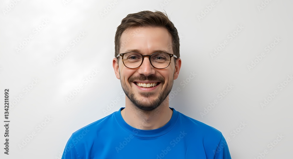 Smiling Man in Blue TShirt Glasses Smiling Man in Blue TShirt Glasses