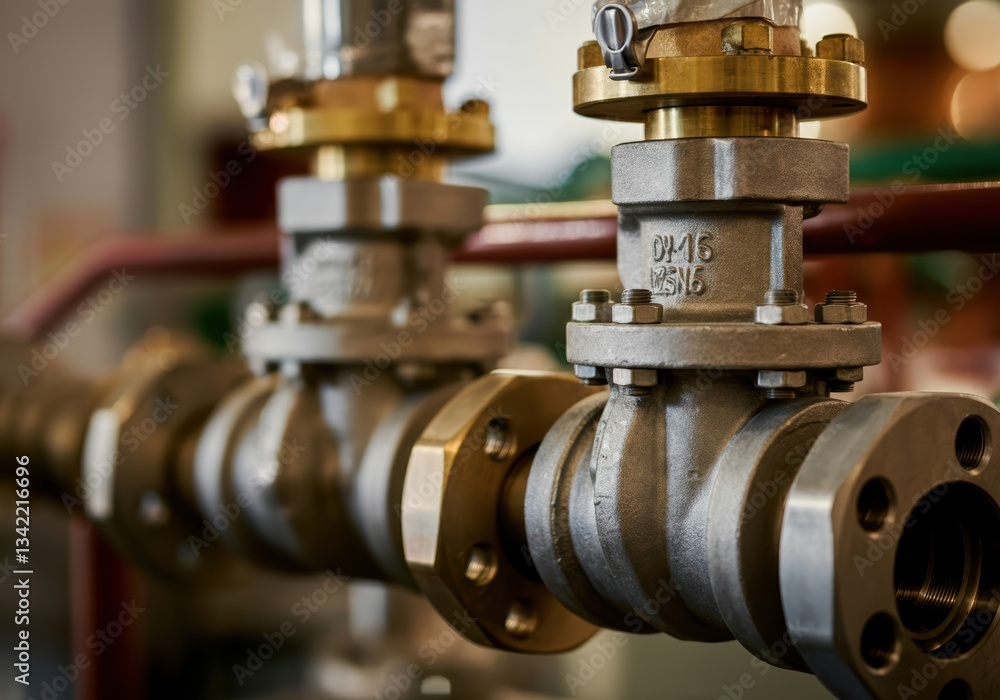 Fototapeta premium Close-up of industrial valves showcasing precision engineering and functionality