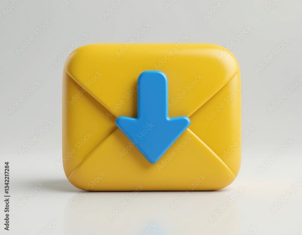 Receiving Mail Icon with Download Arrow in Yellow and Blue Receiving Mail Icon with Download Arrow in Yellow and Blue