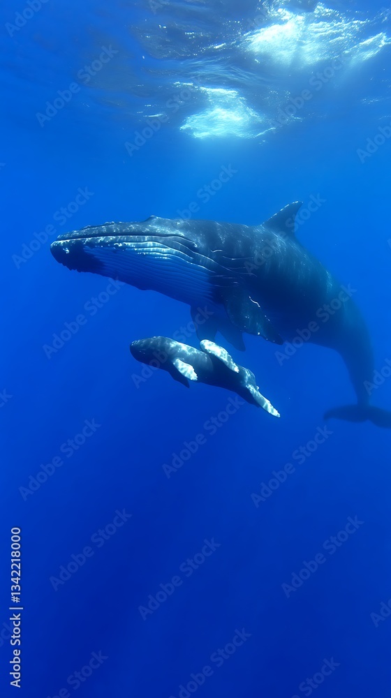 Fototapeta premium Whale Calf & Mother for Ocean Depths.