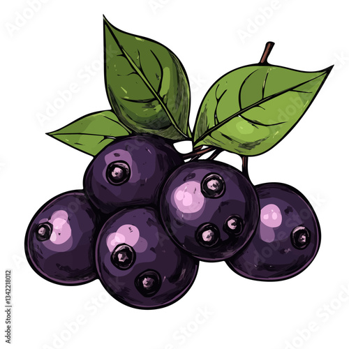 A hand-drawn colorful Maqui Berry. Trendy abstract minimal style. Natural fresh. Vector illustration isolated on white background, vector illustration