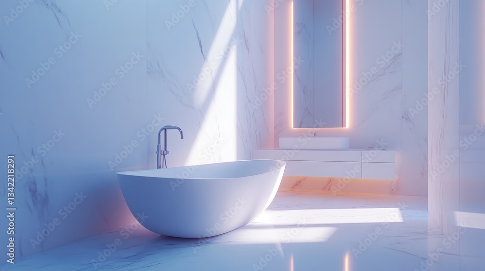 Modern Bathroom with Minimalist Design and Neon Lighting Features Modern Bathroom with Minimalist Design and Neon Lighting Features