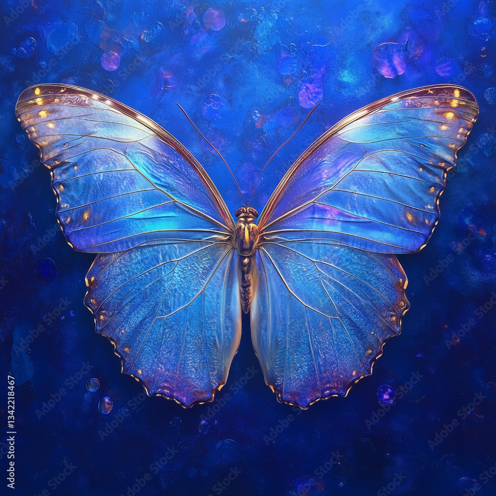 Duży niebieski motyl na ciemnym tle - Ilustracja motyla