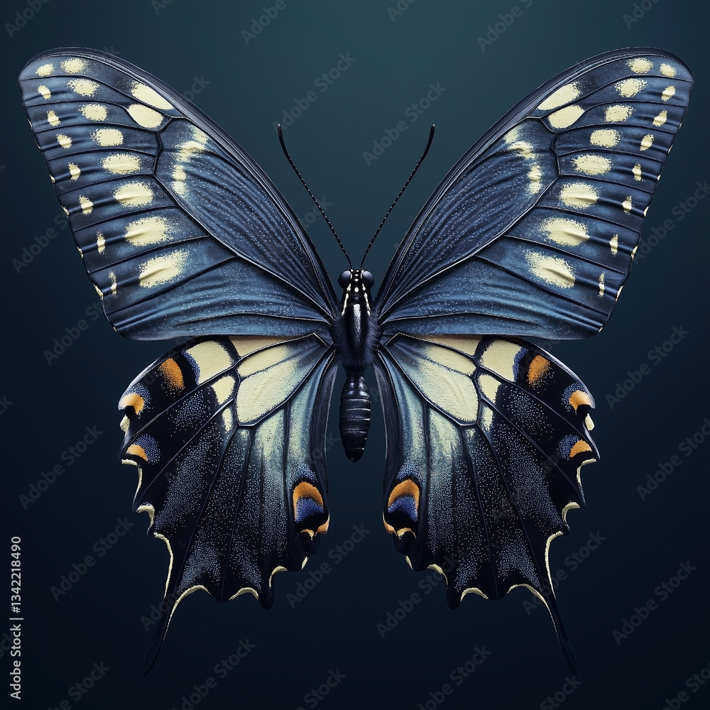Duży niebieski motyl na ciemnym tle - Ilustracja motyla