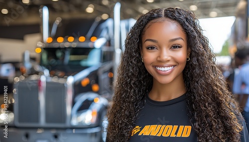 Smiling Woman at Trucking Expo.