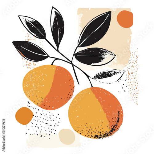A hand-drawn colorful Orange fruits. Trendy abstract minimal style. Natural fresh. Vector illustration isolated on white background, vector illustration