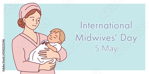 Midwife holding a newborn baby, symbolizing maternity care and support. The image highlights International Midwives Day, maternal health, and the importance of professional childbirth assistance