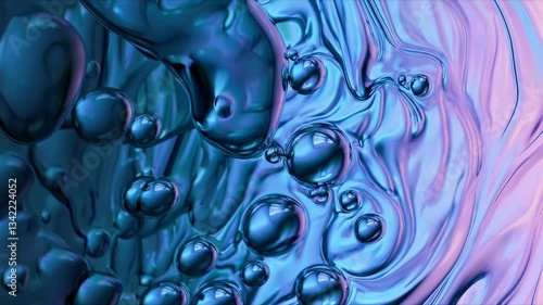 An abstract representation of fluid dynamics, showcasing vibrant colors and captivating bubble formations.