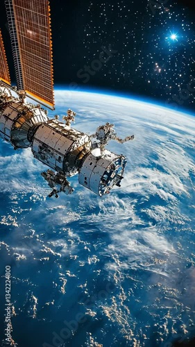 Exploring the International Space Station orbiting Earth amidst the stars at dawn
