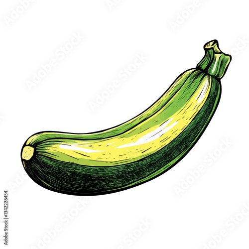 Illustration of hand-drawn colorful Zucchini. Trendy abstract minimal style. Natural fresh. Vector illustration isolated on white background, vector illustration	