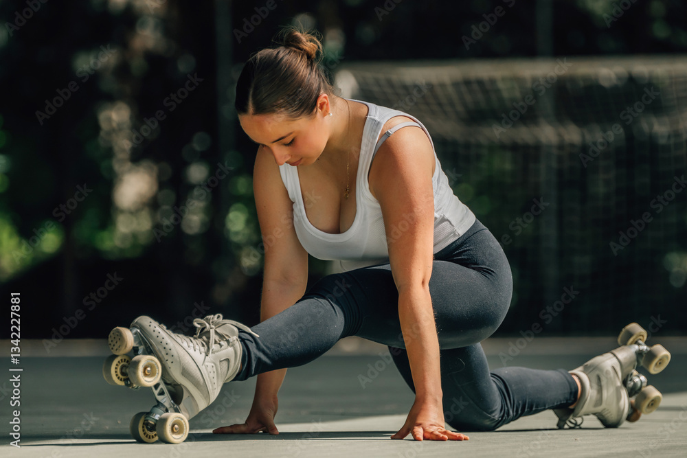 Fototapeta premium young woman training or doing sports outdoors, skater