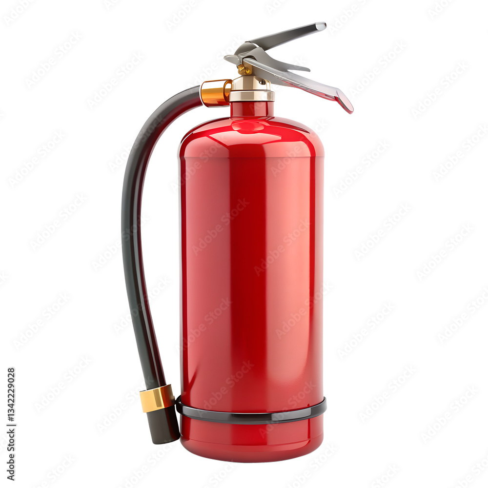 Obraz premium A red fire extinguisher, isolated on white, provides essential emergency safety for extinguishing flames and protecting against danger
