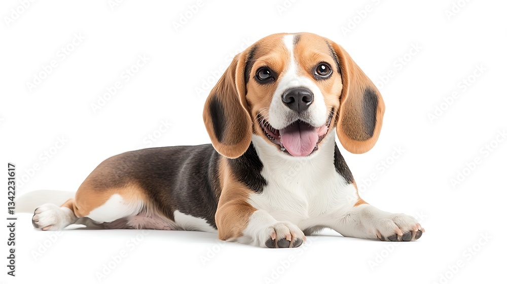 Happy Beagle Dog Lying Down White Background Happy Beagle Dog Lying Down White Background