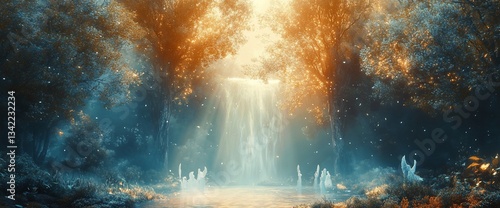 Wallpaper Mural Enchanting Waterfall Scene in a Mystical Forest with Ethereal Light Torontodigital.ca