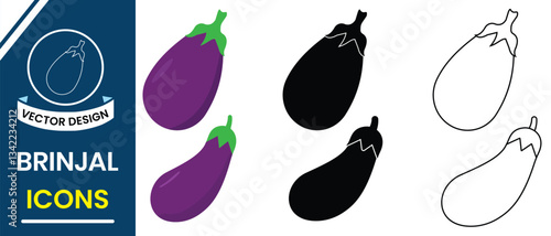 Brinjal icon, vector illustration. Realistic brinjal, eggplant vector set of vegetables. Vegetable food vector. Eggplant isolated on white background. Vector illustration.