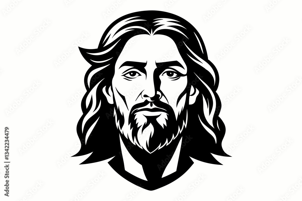 Fototapeta premium jesus head line art silhouette vector illustration
