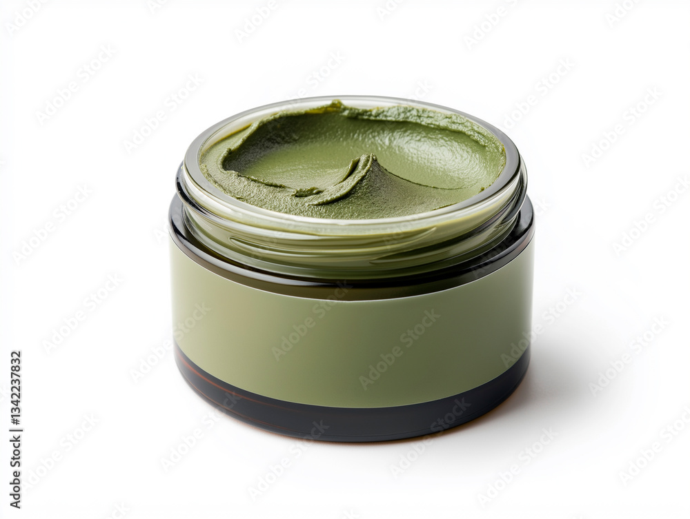 Green Cream in a Minimalist Jar on a White Background Green Cream in a Minimalist Jar on a White Background