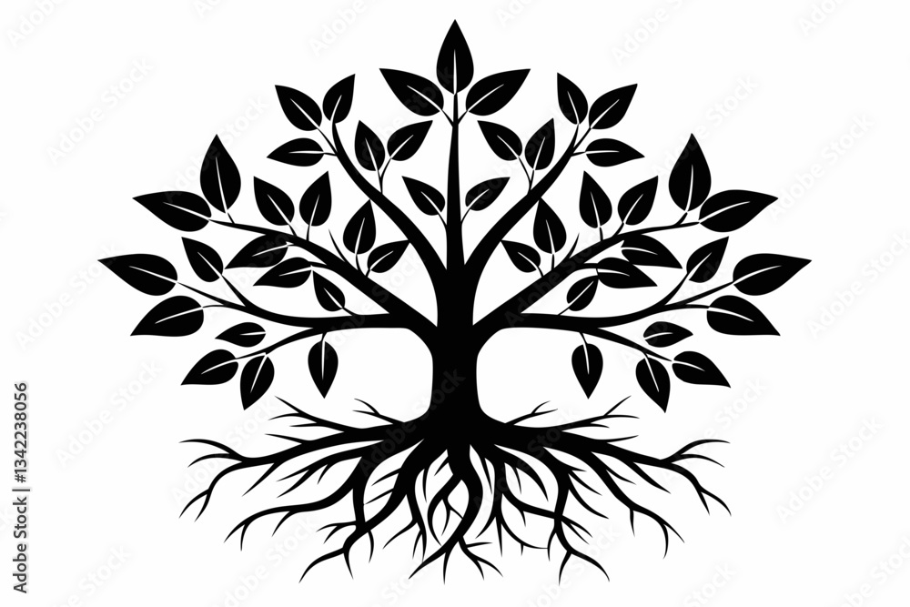 Obraz premium plant roots grow vertically line art silhouette vector illustration