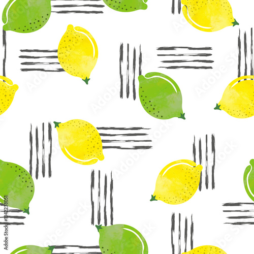 Lemon and lime fruits seamless abstract pattern. Vector citrus illustration