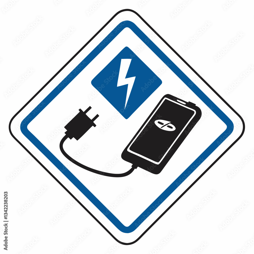 smartphone with charging icon and plug on a safety sign background smartphone with charging icon and plug on a safety sign background