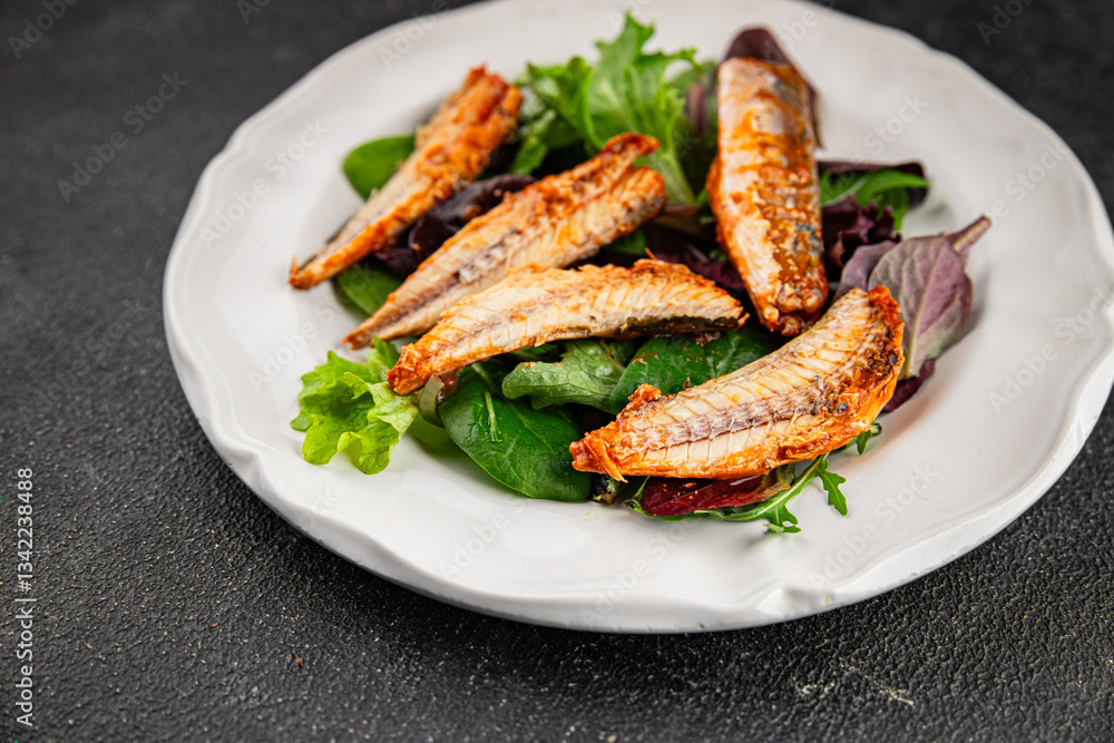 Mackerel fish tomato sauce canned seafood gourmet food background on the table rustic food top view copy space keto and paleo diet vegetarian food pescetarian diet