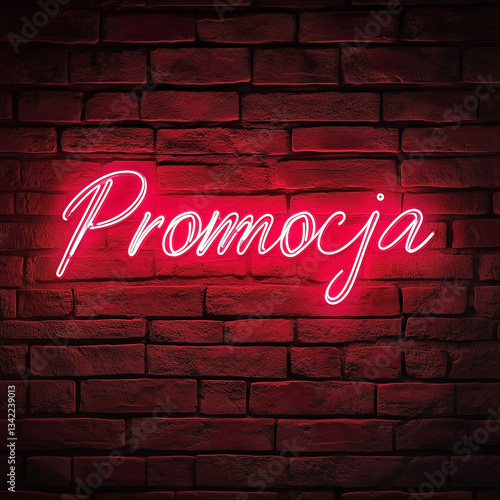 Obraz na płótnie Promocja - Czerwony neon z napisem po polsku w salonie