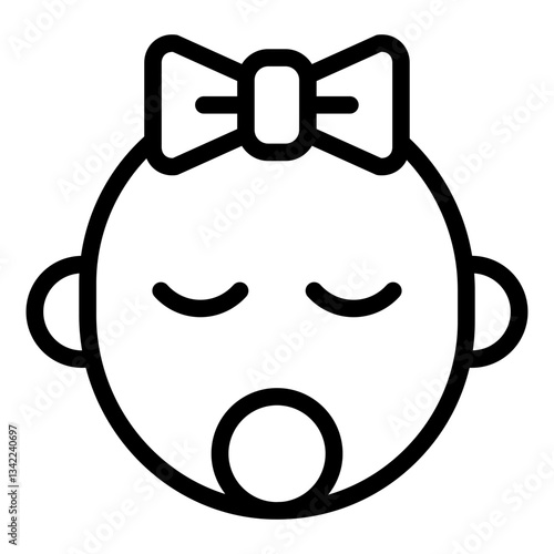 Baby girl outline icon representing a newborn female child with a pacifier