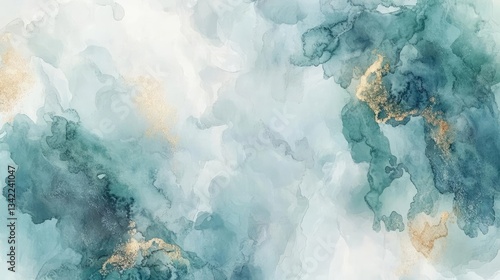 Abstract Teal And Gold Watercolor Backgrounds And Textures For Design Inspiration And Art Projects. Elegant And Modern Artworks For Walls And Decor. Fluid Art, Swirls, Marbling and Watercolor Style