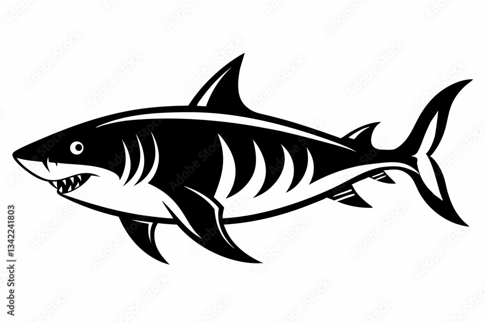 Fototapeta premium tiger shark line art silhouette vector illustration
