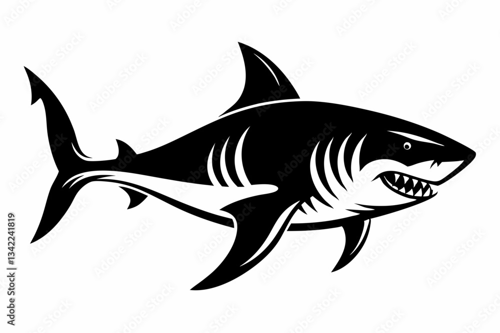 Fototapeta premium tiger shark line art silhouette vector illustration