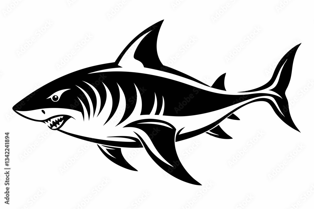 tiger shark line art silhouette vector illustration tiger shark line art silhouette vector illustration