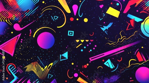 Vibrant Geometric Abstract Background With Retro Shapes And Modern Style Design Elements for 80s or 90s Theme Illustration Or Wallpaper Background Art Design Ideas featuring Colorful Geometric