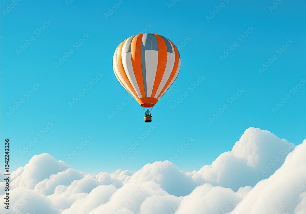 Fototapeta premium Colorful hot air balloon soaring above fluffy clouds in a clear blue sky