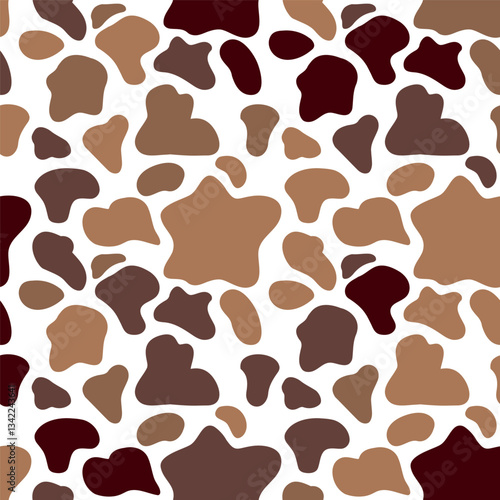 Brown cow skin seamless pattern with repeating spots. Endless leather backdrop with irregular brown bovine spots.