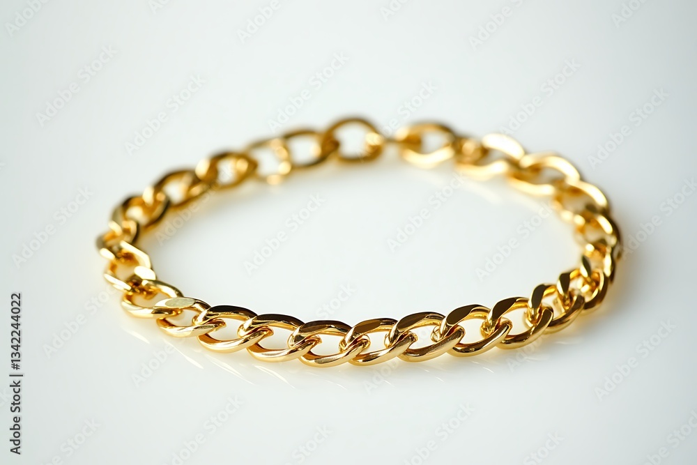 A close-up view of a gold chain bracelet on a white background A close-up view of a gold chain bracelet on a white background