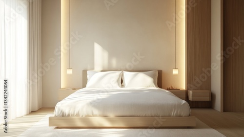 Modern Minimalist Bedroom with Natural Light and Wooden Accents