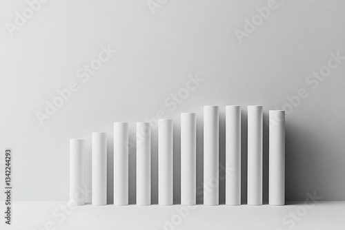 White cylinders of different heights arranged in ascending order