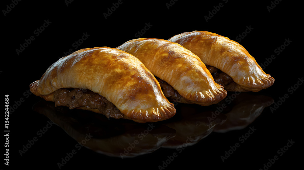 Golden Brown Savory Pastries: A Delightful Trio of Meat-Filled Empanadas Golden Brown Savory Pastries: A Delightful Trio of Meat-Filled Empanadas