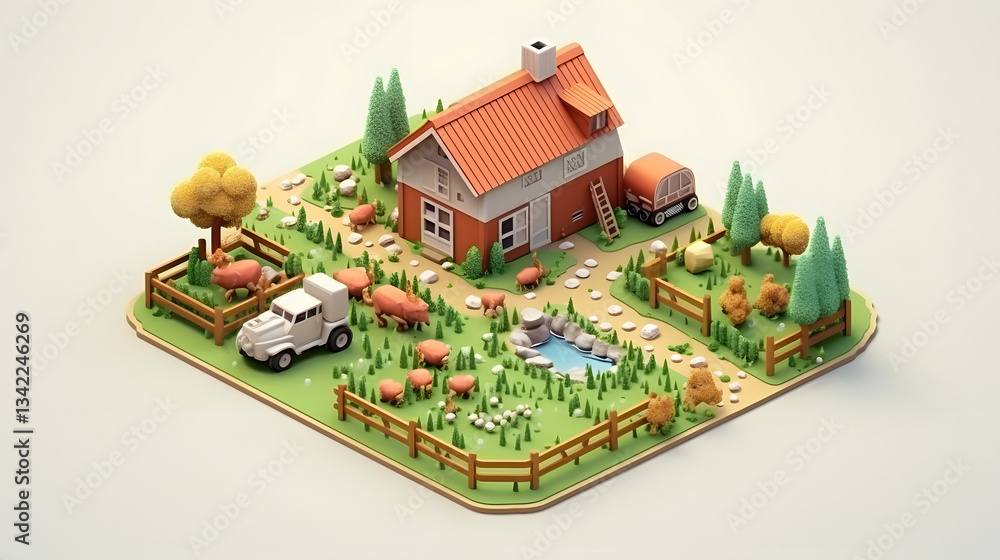 Obraz premium Farm isometric 3D