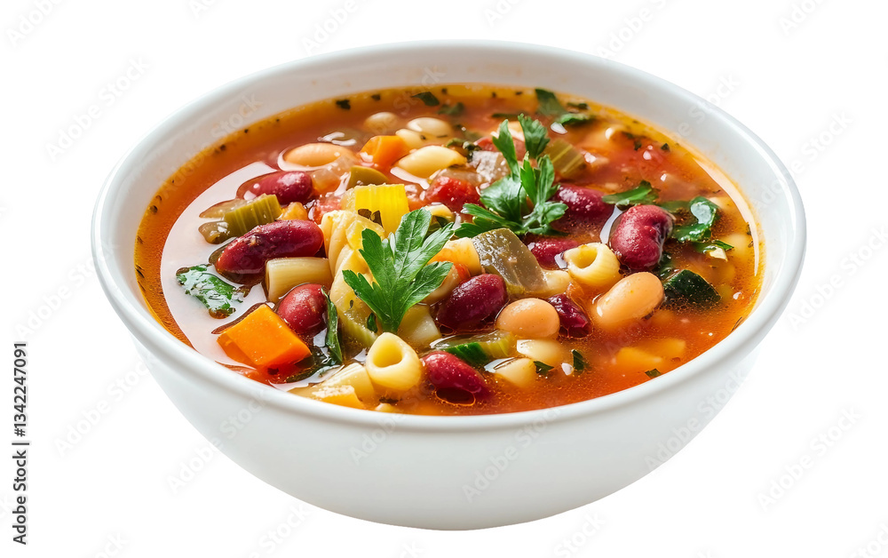 A bowl of hearty minestrone soup with beans pasta and fresh vegetables Isolated on transparent background PNG A bowl of hearty minestrone soup with beans pasta and fresh vegetables Isolated on transparent background PNG