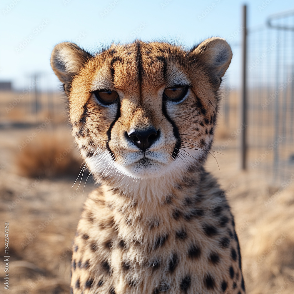 A close-up of a young cheetah, with sharp eyes and a soft expression in a natural environment. A close-up of a young cheetah, with sharp eyes and a soft expression in a natural environment.
