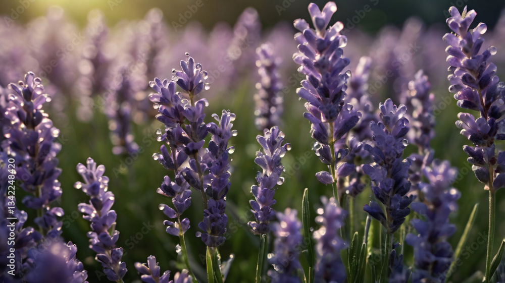 Naklejka premium Lavender Fields in the Warm Sunlight