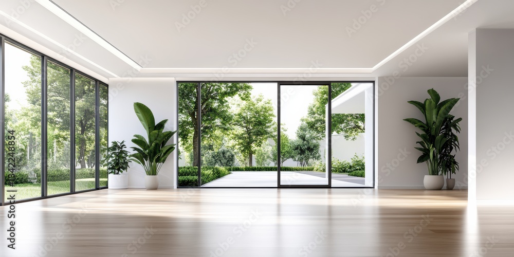 Fototapeta premium Bright and Spacious Room With Natural Light and Serene Wooden Flooring Generative AI