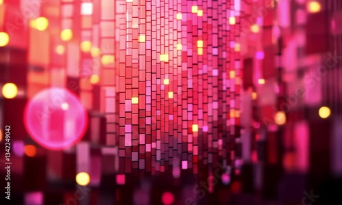 Wallpaper Mural Abstract vibrant digital wall of rectangular blocks with glowing particles Torontodigital.ca