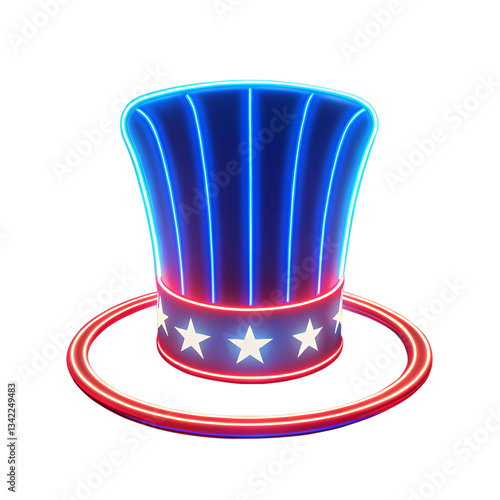 uncle Sam hat with neon light effect isolated on transparent background