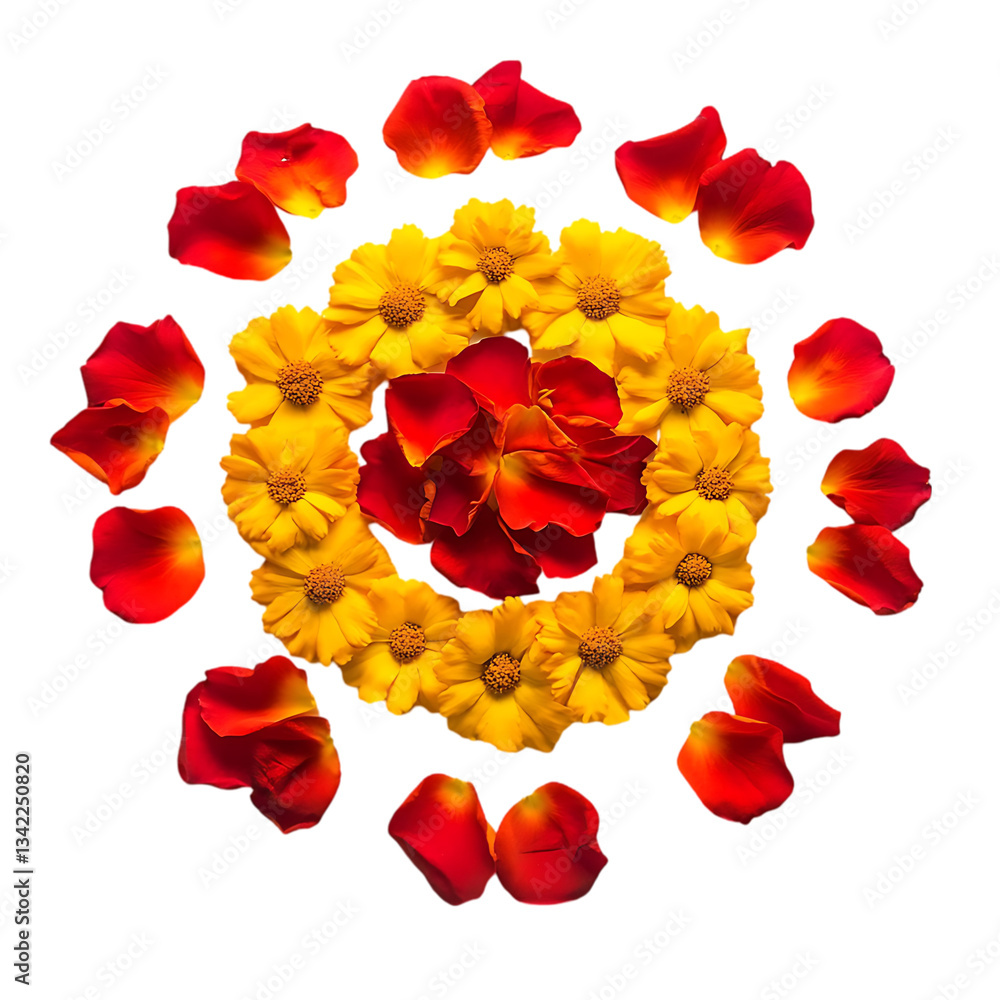 Fototapeta premium Floral Mandala: Rose & Marigold Design